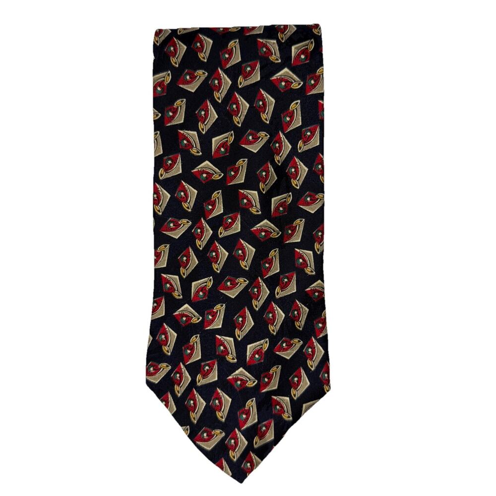 Zianetti Italian Silk Tie Blue Red Art Deco Statement Necktie USA Vintage Gift